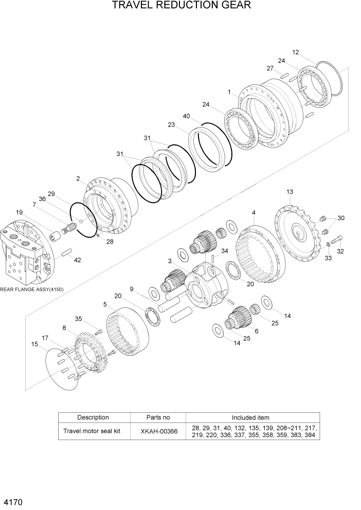 Схема запчастей Hyundai R160LC7A - PAGE 4170 TRAVEL REDUCTION GEAR ГИДРАВЛИЧЕСКИЕ КОМПОНЕНТЫ