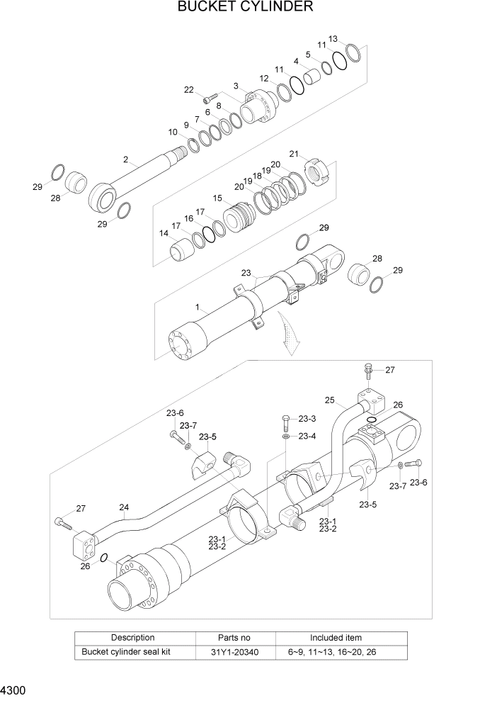 Схема запчастей Hyundai R160LC7A - PAGE 4300 BUCKET CYLINDER ГИДРАВЛИЧЕСКИЕ КОМПОНЕНТЫ