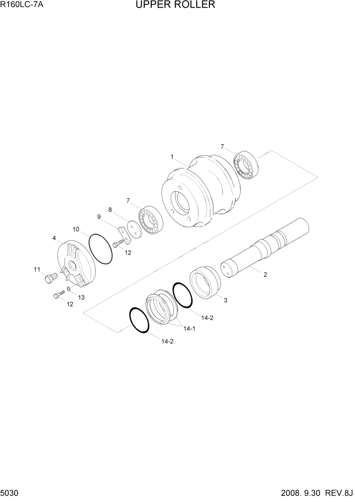 Схема запчастей Hyundai R160LC7A - PAGE 5030 UPPER ROLLER ХОДОВАЯ ЧАСТЬ