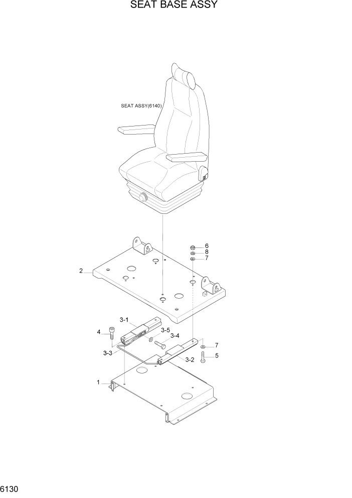 Схема запчастей Hyundai R160LC7A - PAGE 6130 SEAT BASE ASSY СТРУКТУРА