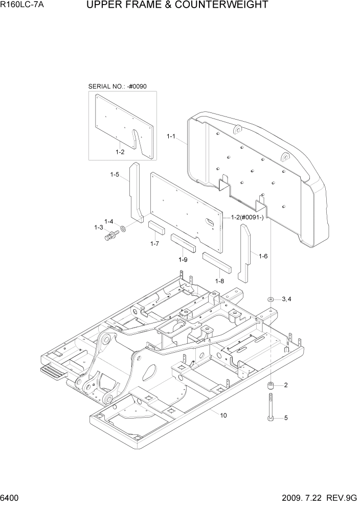 Схема запчастей Hyundai R160LC7A - PAGE 6400 UPPER FRAME & COUNTERWEIGHT СТРУКТУРА