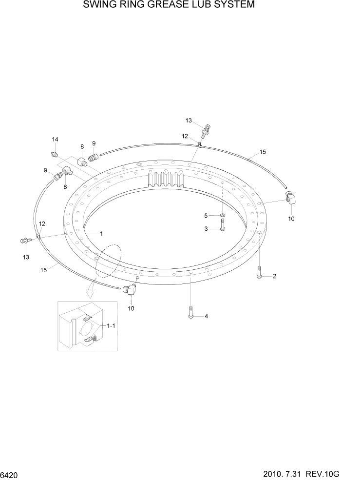 Схема запчастей Hyundai R160LC7A - PAGE 6420 SWING RING GREASE LUB SYSTEM СТРУКТУРА