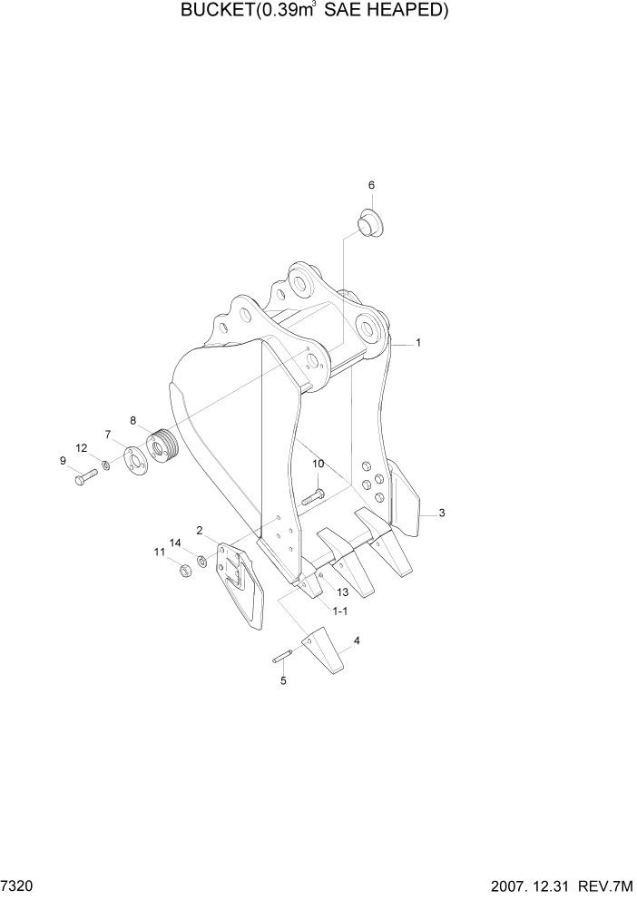 Схема запчастей Hyundai R160LC7A - PAGE 7320 BUCKET(0.39M3 SAE HEAPED) РАБОЧЕЕ ОБОРУДОВАНИЕ