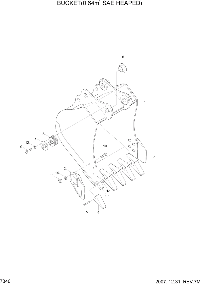 Схема запчастей Hyundai R160LC7A - PAGE 7340 BUCKET(0.64M3 SAE HEAPED) РАБОЧЕЕ ОБОРУДОВАНИЕ