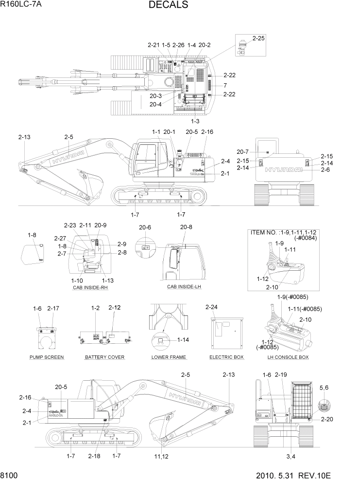 Схема запчастей Hyundai R160LC7A - PAGE 8100 DECALS ДРУГИЕ ЧАСТИ