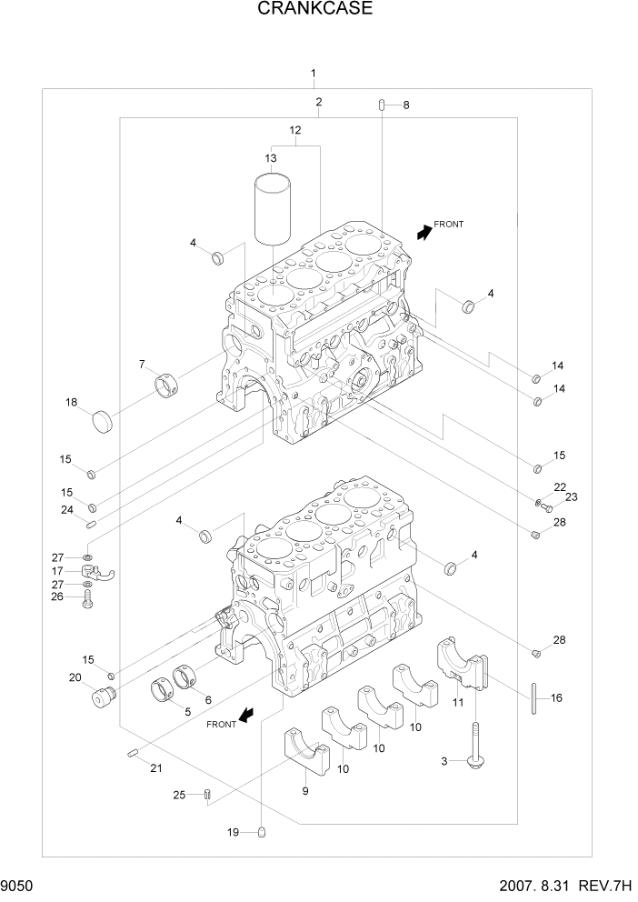 Схема запчастей Hyundai R160LC7A - PAGE 9050 CRANKCASE ДВИГАТЕЛЬ БАЗА