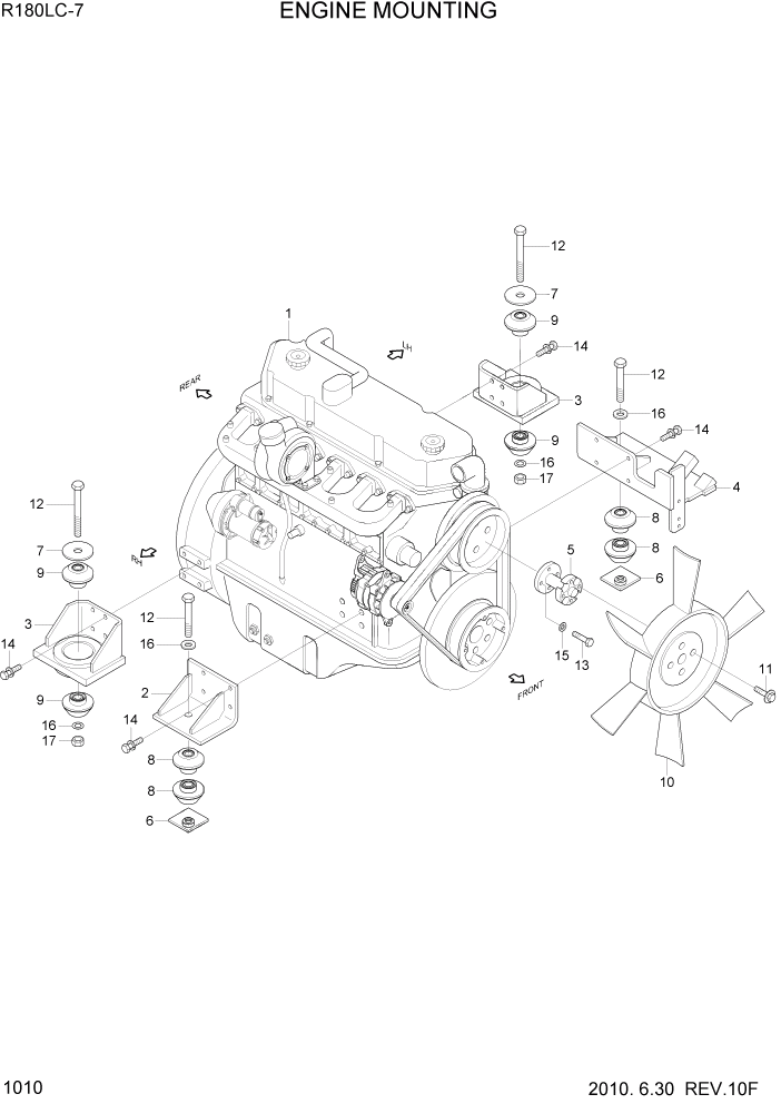 Схема запчастей Hyundai R180LC7 - PAGE 1010 ENGINE MOUNTING СИСТЕМА ДВИГАТЕЛЯ