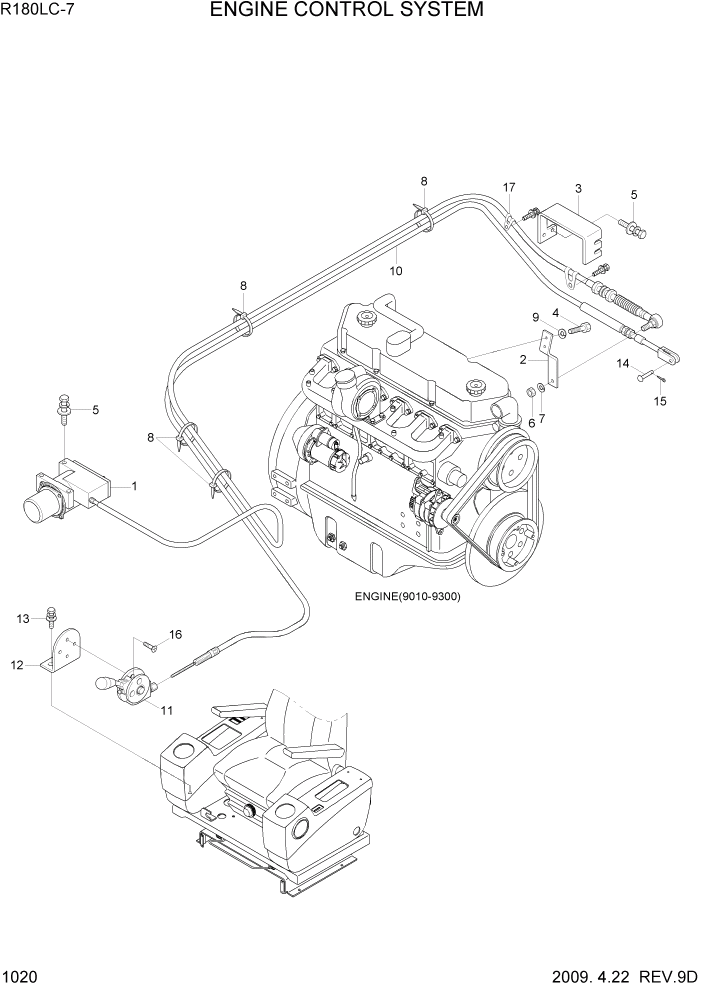 Схема запчастей Hyundai R180LC7 - PAGE 1020 ENGINE CONTROL SYSTEM СИСТЕМА ДВИГАТЕЛЯ