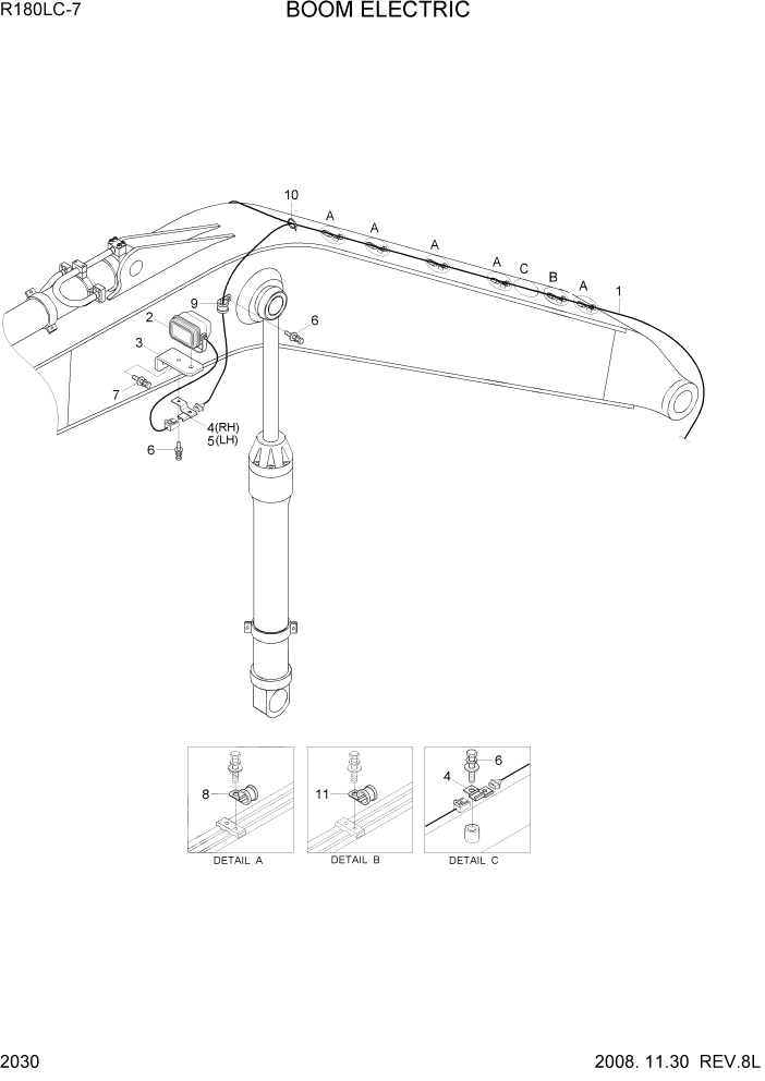 Схема запчастей Hyundai R180LC7 - PAGE 2030 BOOM ELECTRIC(STD) ЭЛЕКТРИЧЕСКАЯ СИСТЕМА