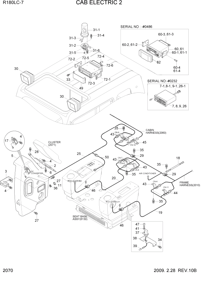 Схема запчастей Hyundai R180LC7 - PAGE 2070 CAB ELECTRIC 2 ЭЛЕКТРИЧЕСКАЯ СИСТЕМА