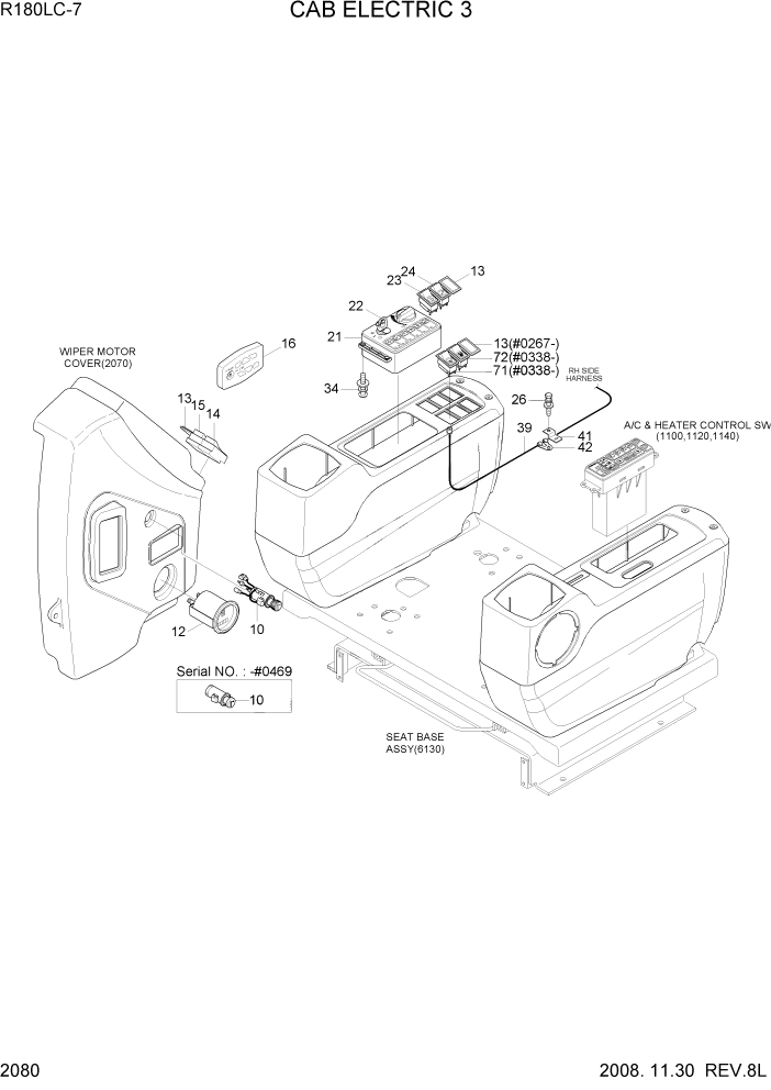 Схема запчастей Hyundai R180LC7 - PAGE 2080 CAB ELECTRIC 3 ЭЛЕКТРИЧЕСКАЯ СИСТЕМА