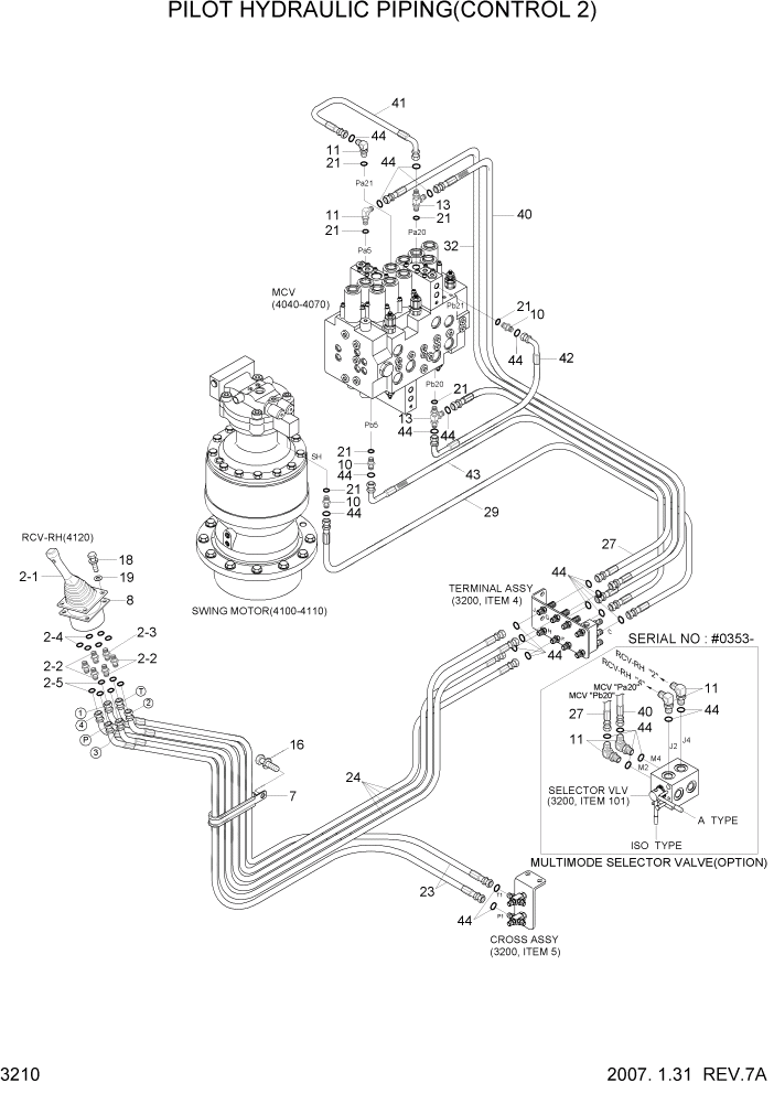 Схема запчастей Hyundai R180LC7 - PAGE 3210 PILOT HYDRAULIC PIPING(CONTROL 2) ГИДРАВЛИЧЕСКАЯ СИСТЕМА