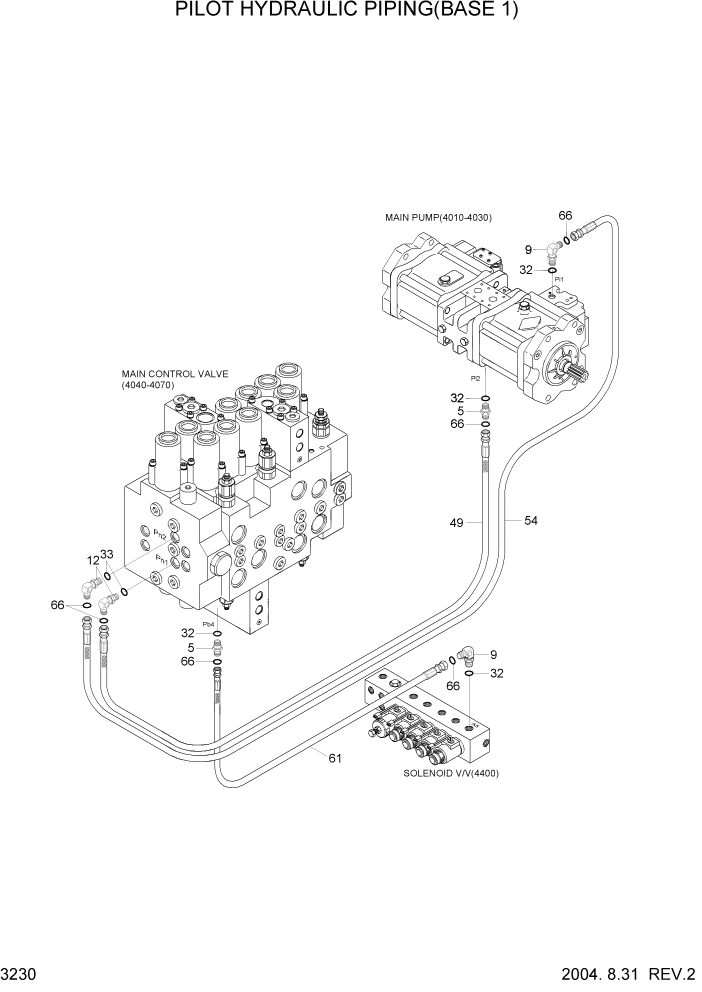 Схема запчастей Hyundai R180LC7 - PAGE 3230 PILOT HYDRAULIC PIPING(BASE 1) ГИДРАВЛИЧЕСКАЯ СИСТЕМА