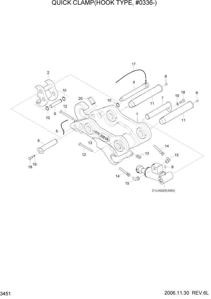 Схема запчастей Hyundai R180LC7 - PAGE 3451 QUICK CLAMP(HOOK TYPE, #0336-) ГИДРАВЛИЧЕСКАЯ СИСТЕМА