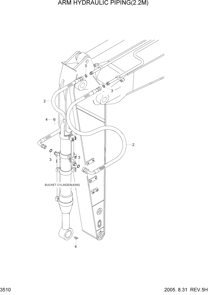 Схема запчастей Hyundai R180LC7 - PAGE 3510 ARM HYD PIPING(2.2M) ГИДРАВЛИЧЕСКАЯ СИСТЕМА