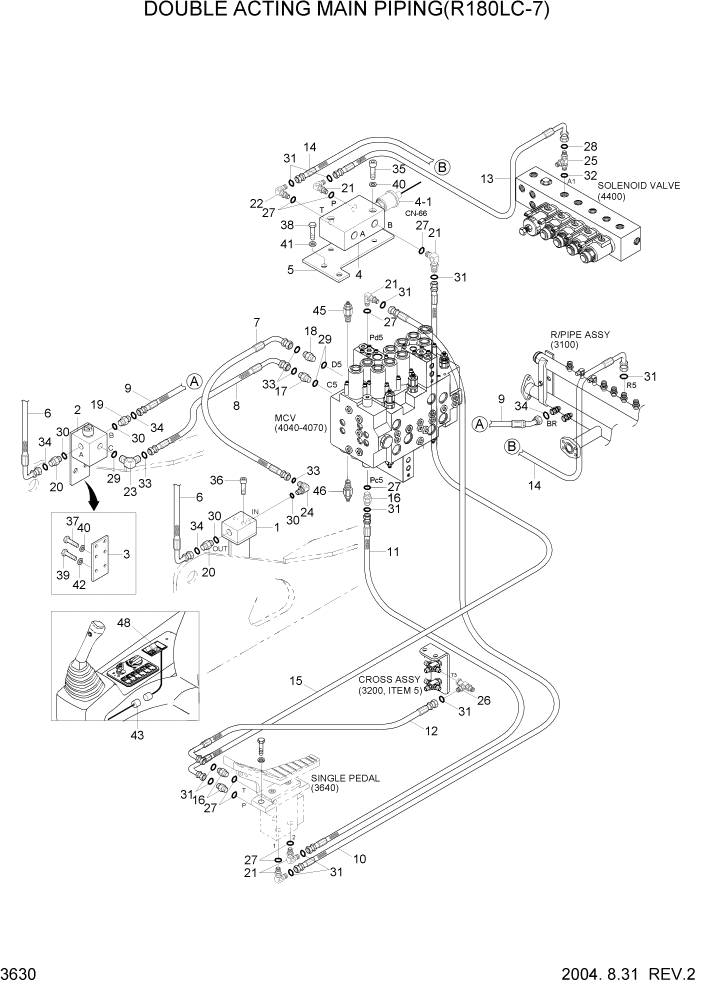 Схема запчастей Hyundai R180LC7 - PAGE 3630 DOUBLE ACTING MAIN PIPING(R180LC-7) ГИДРАВЛИЧЕСКАЯ СИСТЕМА