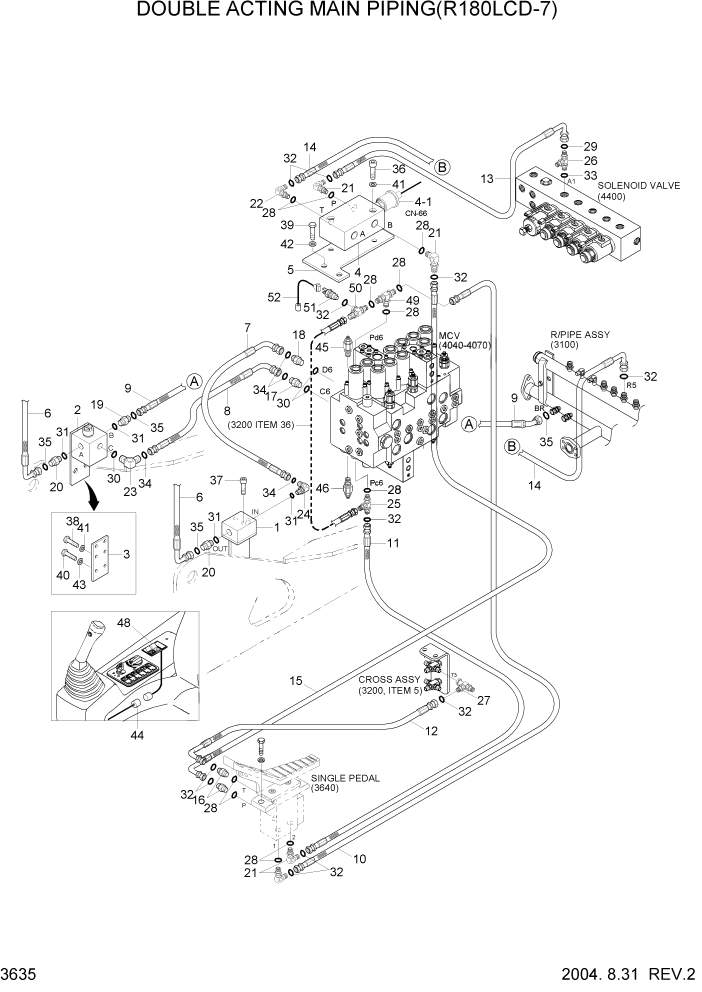 Схема запчастей Hyundai R180LC7 - PAGE 3635 DOUBLE ACTING MAIN PIPING(R180LCD-7) ГИДРАВЛИЧЕСКАЯ СИСТЕМА