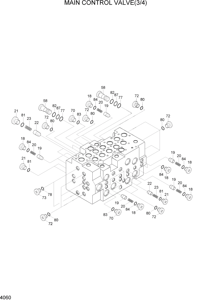 Схема запчастей Hyundai R180LC7 - PAGE 4060 MAIN CONTROL VALVE(3/4) ГИДРАВЛИЧЕСКИЕ КОМПОНЕНТЫ