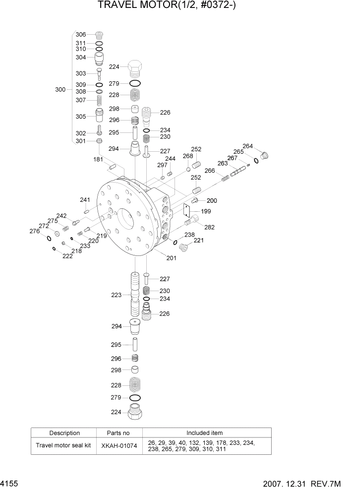 Схема запчастей Hyundai R180LC7 - PAGE 4155 TRAVEL MOTOR(1/2, #0372-) ГИДРАВЛИЧЕСКИЕ КОМПОНЕНТЫ