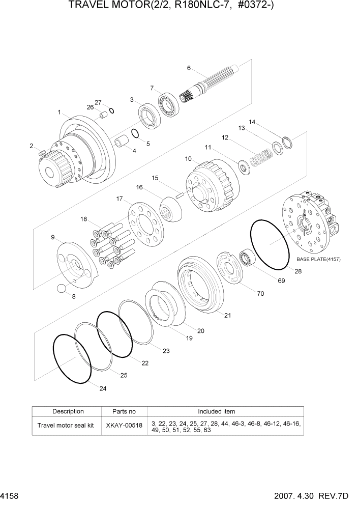 Схема запчастей Hyundai R180LC7 - PAGE 4158 TRAVEL MOTOR(2/2, R180NLC-7, #0372-) ГИДРАВЛИЧЕСКИЕ КОМПОНЕНТЫ