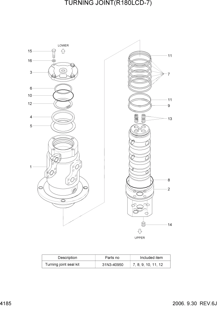 Схема запчастей Hyundai R180LC7 - PAGE 4185 TURNING JOINT(R180LCD-7) ГИДРАВЛИЧЕСКИЕ КОМПОНЕНТЫ