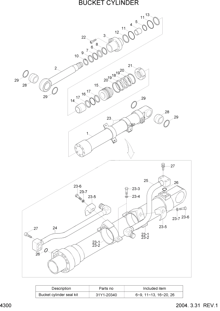 Схема запчастей Hyundai R180LC7 - PAGE 4300 BUCKET CYLINDER ГИДРАВЛИЧЕСКИЕ КОМПОНЕНТЫ