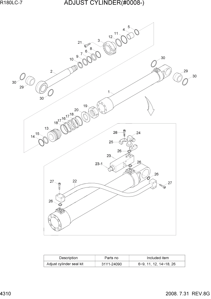 Схема запчастей Hyundai R180LC7 - PAGE 4310 ADJUST CYLINDER(#0008-) ГИДРАВЛИЧЕСКИЕ КОМПОНЕНТЫ