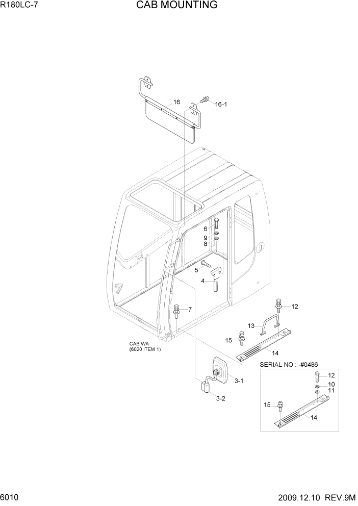 Схема запчастей Hyundai R180LC7 - PAGE 6010 CAB MOUNTING СТРУКТУРА