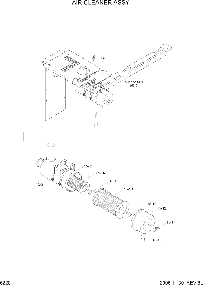 Схема запчастей Hyundai R180LC7 - PAGE 6220 AIR CLEANER ASSY СТРУКТУРА