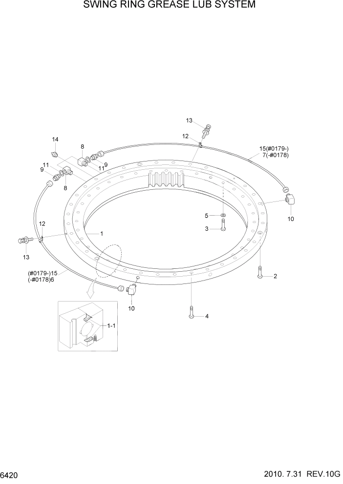 Схема запчастей Hyundai R180LC7 - PAGE 6420 SWING RING GREASE LUB SYSTEM СТРУКТУРА