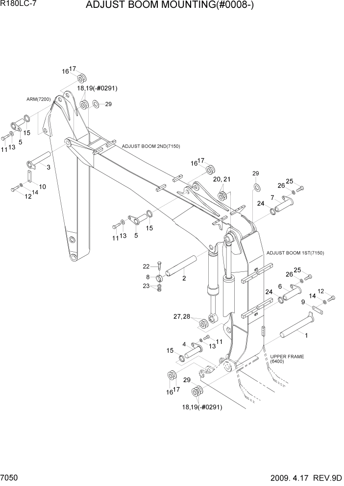 Схема запчастей Hyundai R180LC7 - PAGE 7050 ADJUST BOOM MOUNTING(#0008-) РАБОЧЕЕ ОБОРУДОВАНИЕ