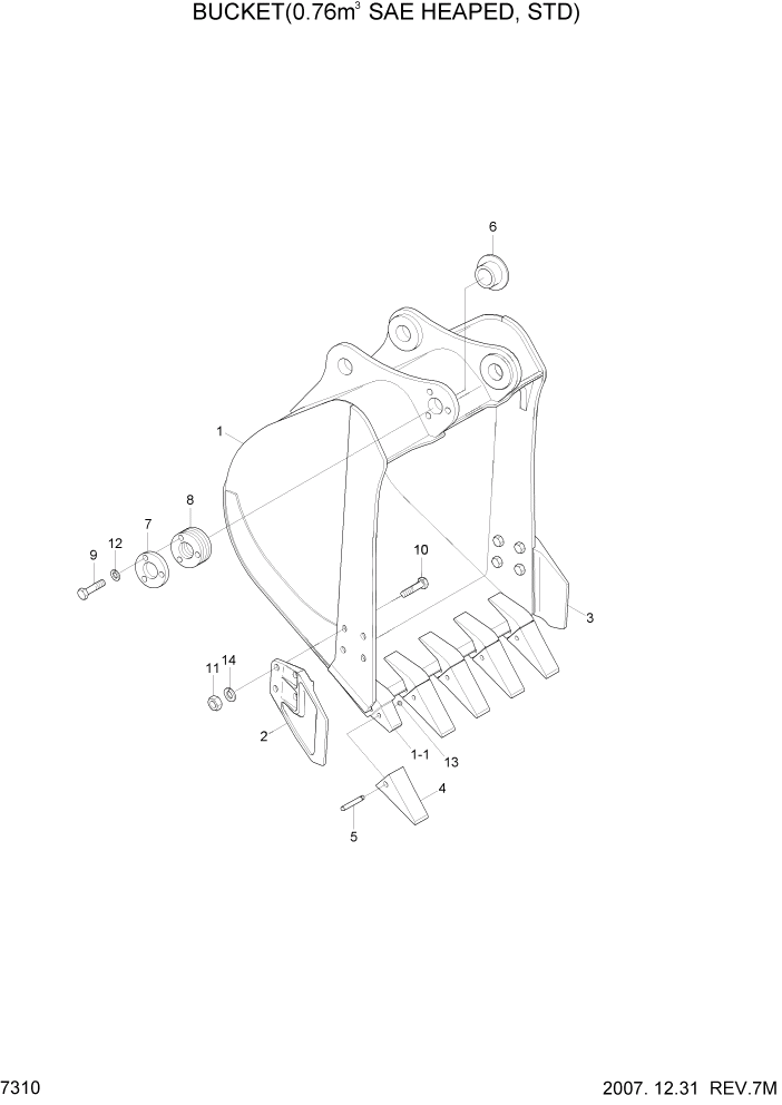 Схема запчастей Hyundai R180LC7 - PAGE 7310 BUCKET(0.76M3 SAE HEAPED, STD) РАБОЧЕЕ ОБОРУДОВАНИЕ