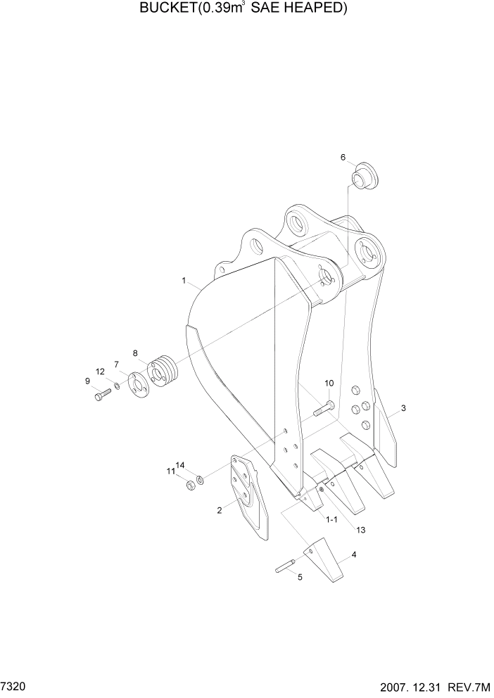 Схема запчастей Hyundai R180LC7 - PAGE 7320 BUCKET(0.39M3 SAE HEAPED) РАБОЧЕЕ ОБОРУДОВАНИЕ