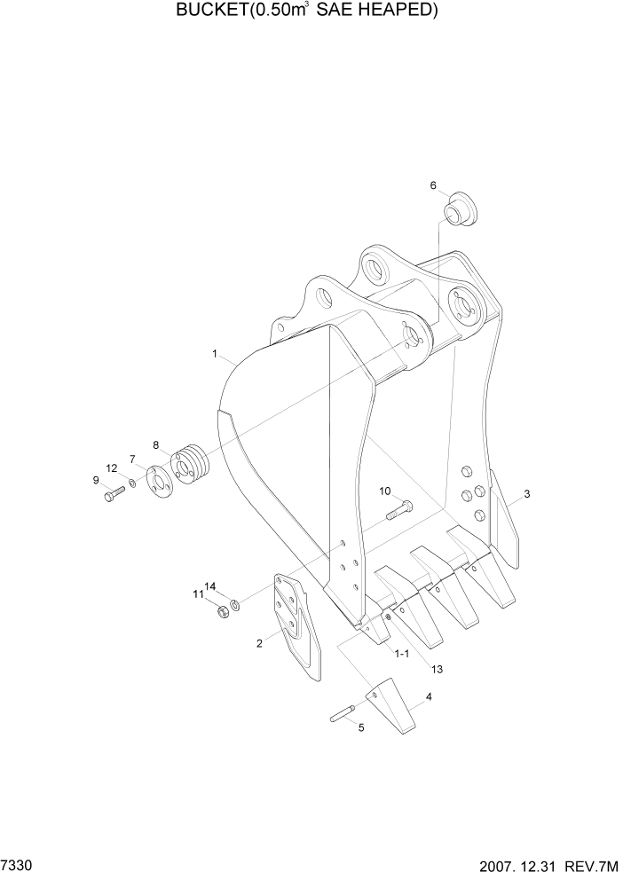 Схема запчастей Hyundai R180LC7 - PAGE 7330 BUCKET(0.50M3 SAE HEAPED) РАБОЧЕЕ ОБОРУДОВАНИЕ