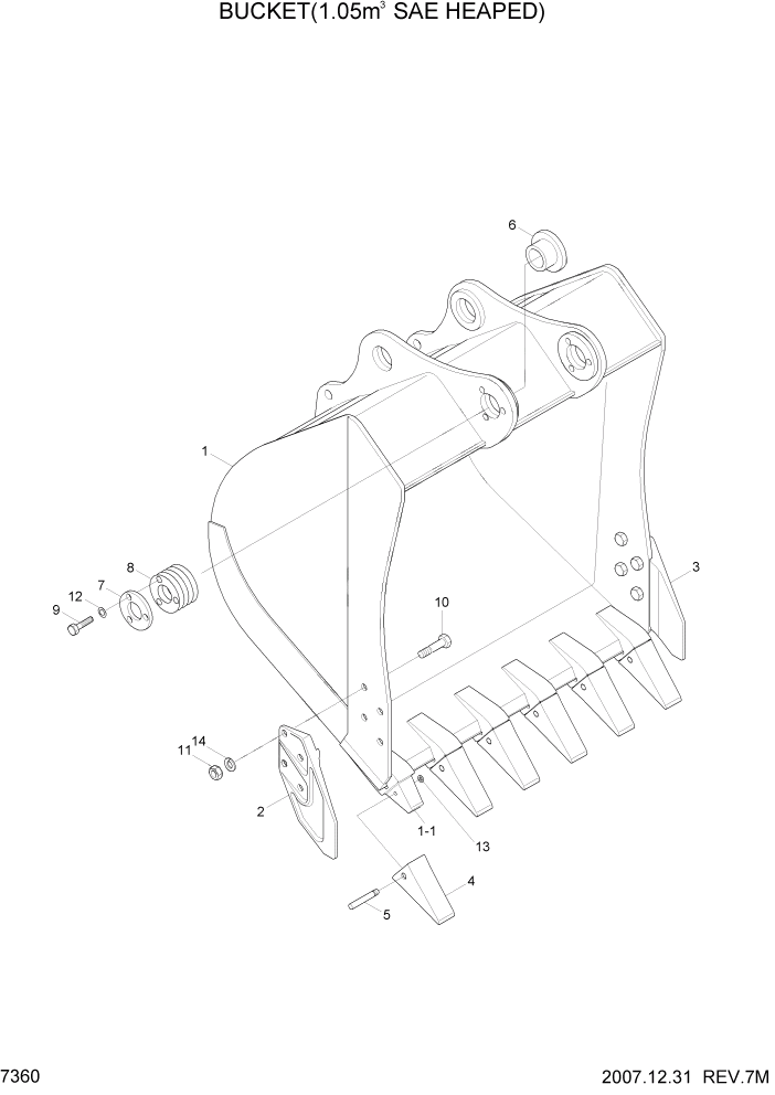 Схема запчастей Hyundai R180LC7 - PAGE 7360 BUCKET(1.05M3 SAE HEAPED) РАБОЧЕЕ ОБОРУДОВАНИЕ