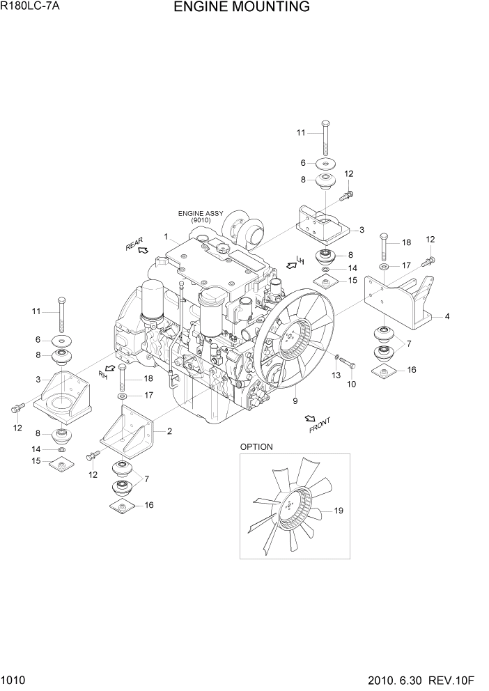 Схема запчастей Hyundai R180LC7A - PAGE 1010 ENGINE MOUNTING СИСТЕМА ДВИГАТЕЛЯ