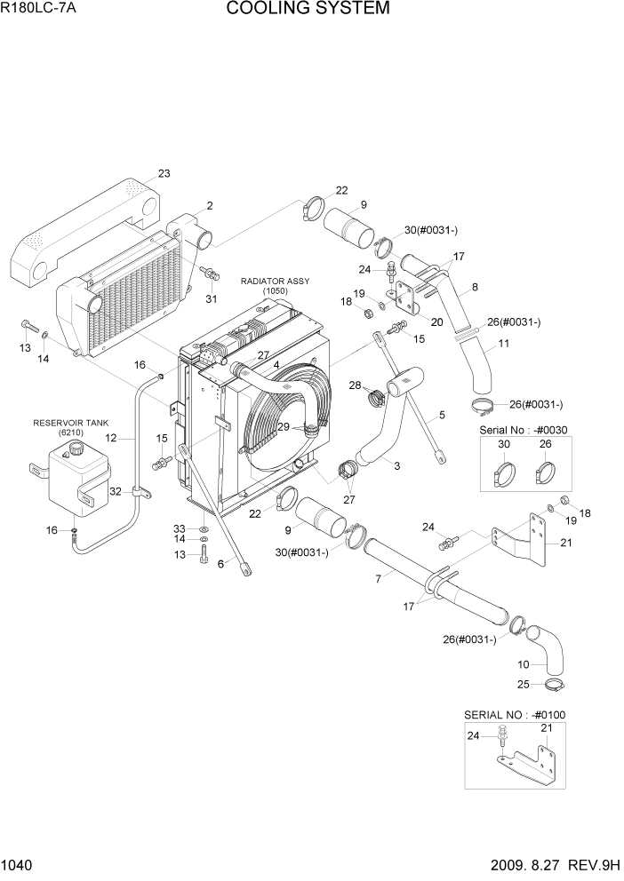 Схема запчастей Hyundai R180LC7A - PAGE 1040 COOLING SYSTEM СИСТЕМА ДВИГАТЕЛЯ