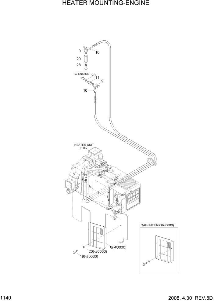 Схема запчастей Hyundai R180LC7A - PAGE 1140 HEATER MOUNTING-ENGINE СИСТЕМА ДВИГАТЕЛЯ