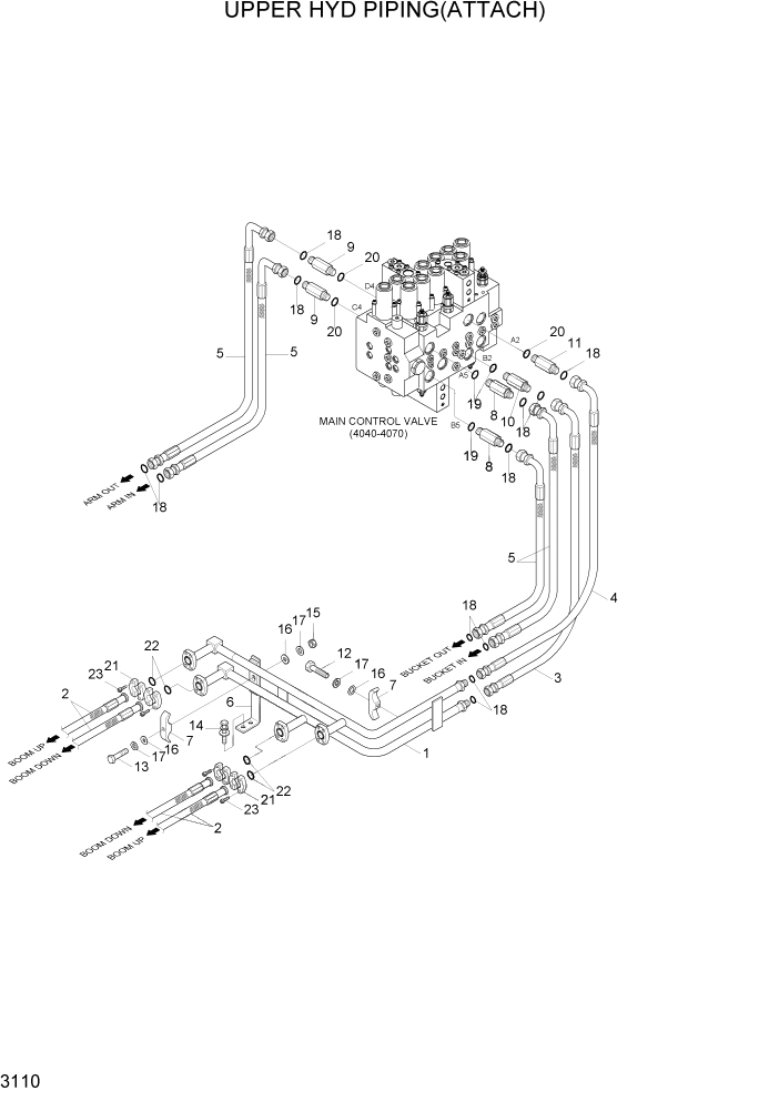 Схема запчастей Hyundai R180LC7A - PAGE 3110 UPPER HYDRAULIC PIPING(ATTACH) ГИДРАВЛИЧЕСКАЯ СИСТЕМА