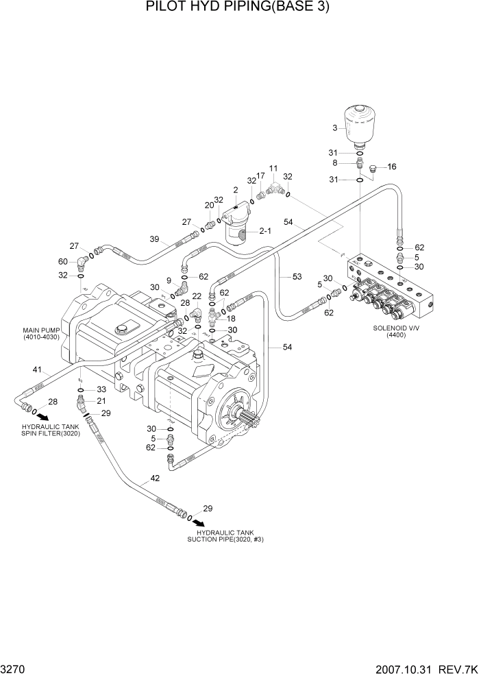 Схема запчастей Hyundai R180LC7A - PAGE 3270 PILOT HYD PIPING(BASE 3) ГИДРАВЛИЧЕСКАЯ СИСТЕМА