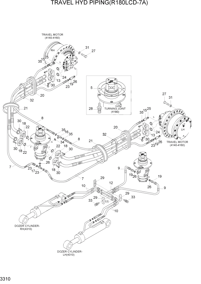 Схема запчастей Hyundai R180LC7A - PAGE 3310 TRAVEL HYD PIPING(R180LCD-7A) ГИДРАВЛИЧЕСКАЯ СИСТЕМА