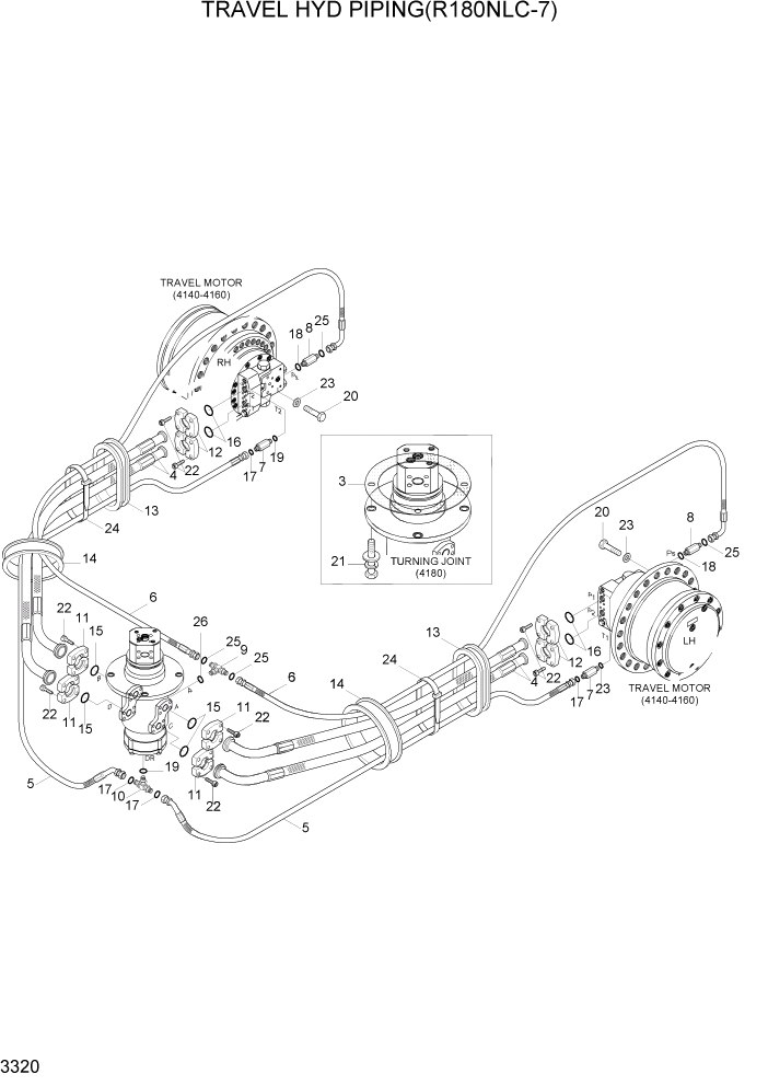 Схема запчастей Hyundai R180LC7A - PAGE 3320 TRAVEL HYD PIPING(R180NLC-7A) ГИДРАВЛИЧЕСКАЯ СИСТЕМА