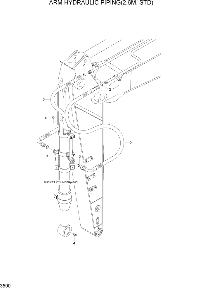 Схема запчастей Hyundai R180LC7A - PAGE 3500 ARM HYD PIPING(2.6M, STD) ГИДРАВЛИЧЕСКАЯ СИСТЕМА