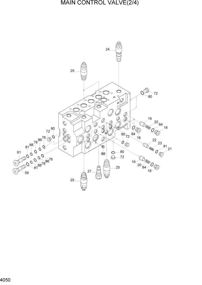 Схема запчастей Hyundai R180LC7A - PAGE 4050 MAIN CONTROL VALVE(2/4) ГИДРАВЛИЧЕСКИЕ КОМПОНЕНТЫ