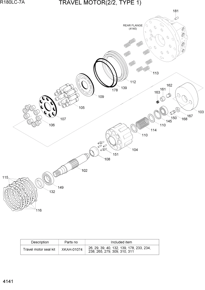 Схема запчастей Hyundai R180LC7A - PAGE 4141 TRAVEL MOTOR(2/2, TYPE 1) ГИДРАВЛИЧЕСКИЕ КОМПОНЕНТЫ