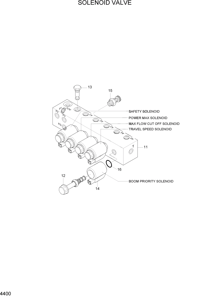 Схема запчастей Hyundai R180LC7A - PAGE 4400 SOLENOID VALVE ГИДРАВЛИЧЕСКИЕ КОМПОНЕНТЫ