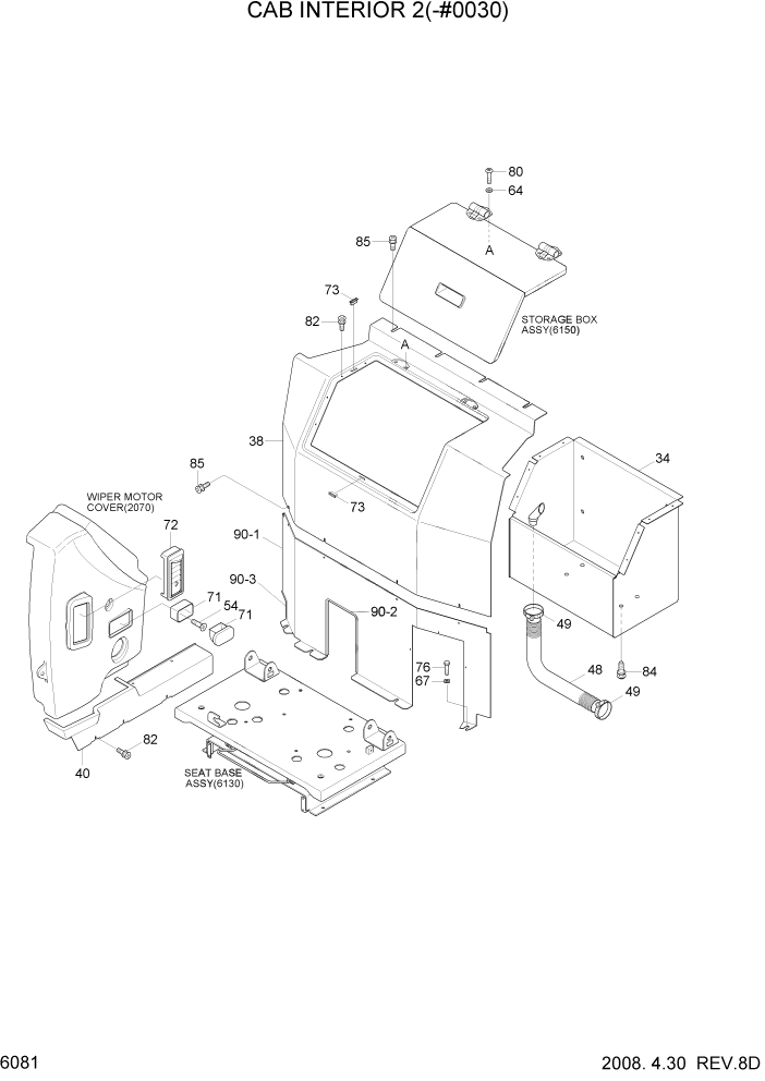 Схема запчастей Hyundai R180LC7A - PAGE 6081 CAB INTERIOR 2(-#0030) СТРУКТУРА