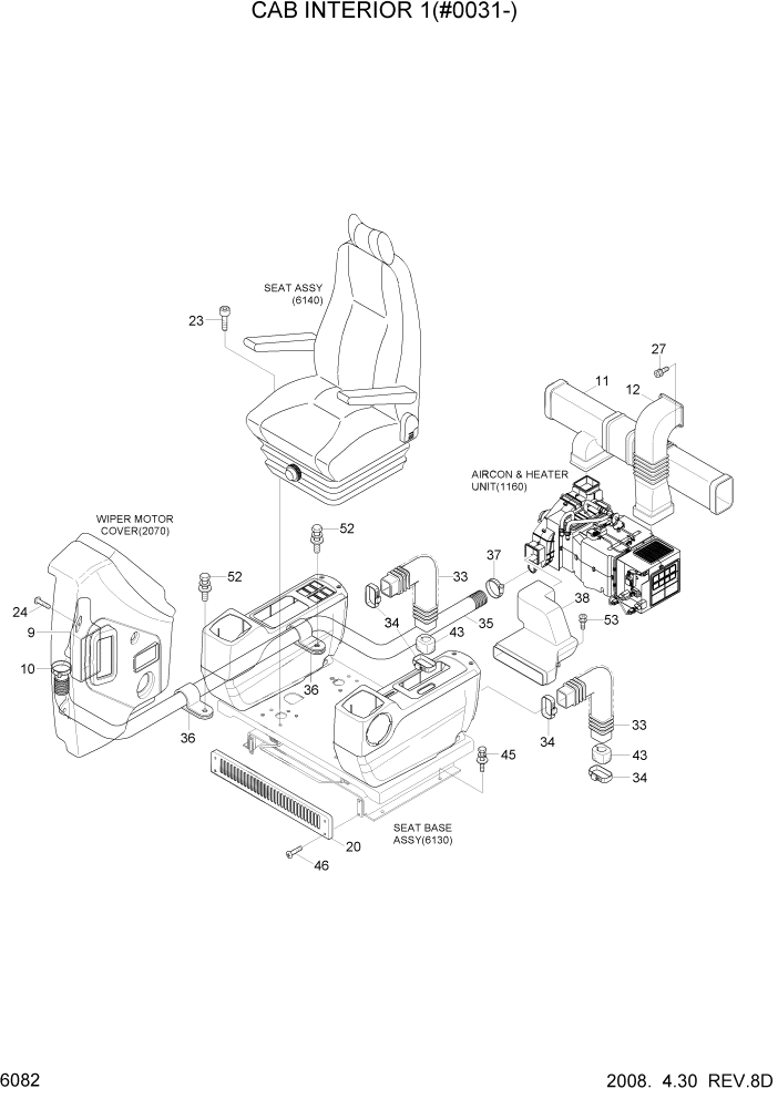 Схема запчастей Hyundai R180LC7A - PAGE 6082 CAB INTERIOR 1(#0031-) СТРУКТУРА