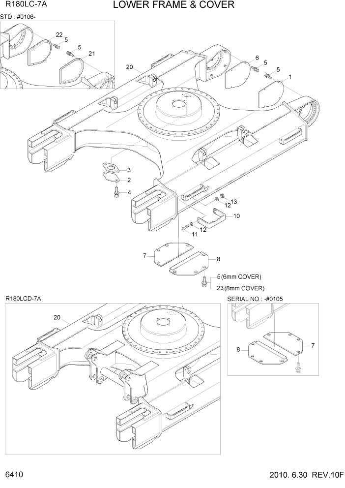 Схема запчастей Hyundai R180LC7A - PAGE 6410 LOWER FRAME & COVER СТРУКТУРА