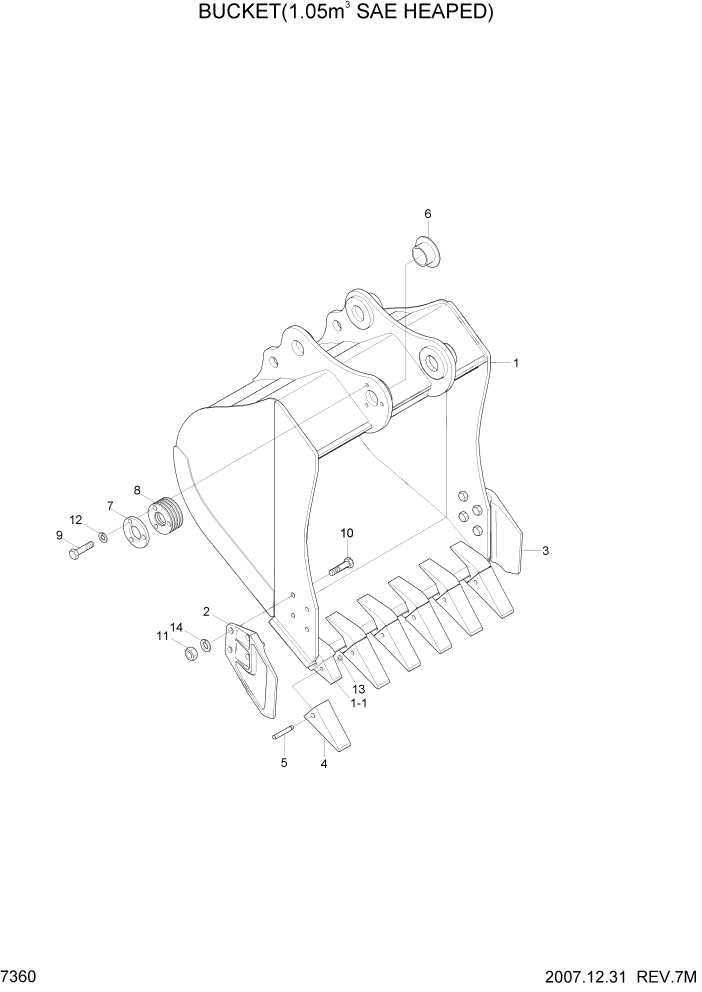 Схема запчастей Hyundai R180LC7A - PAGE 7360 BUCKET(1.05M3 SAE HEAPED) РАБОЧЕЕ ОБОРУДОВАНИЕ